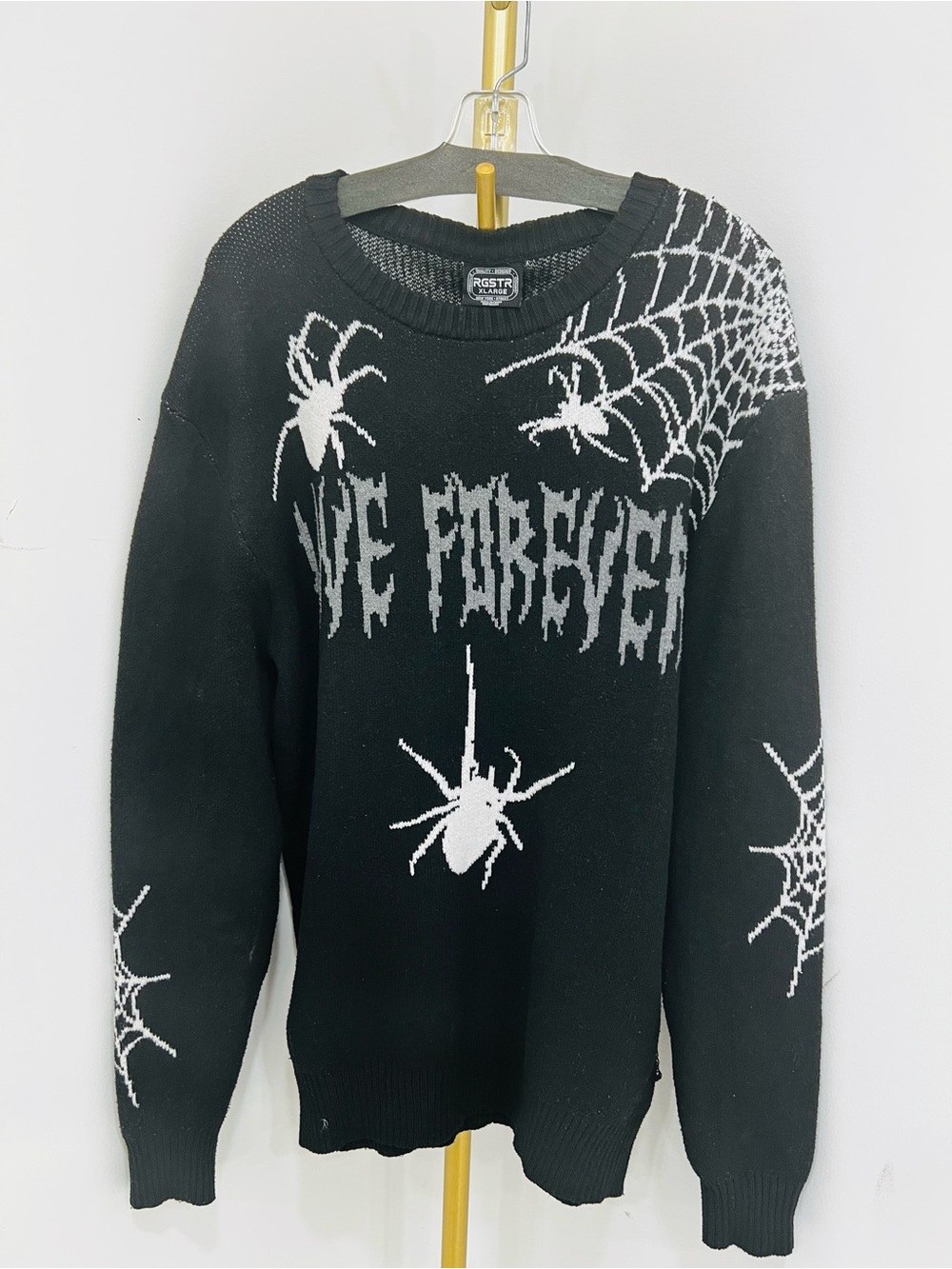 Black Spider Crewneck Sweater with White Graphic
